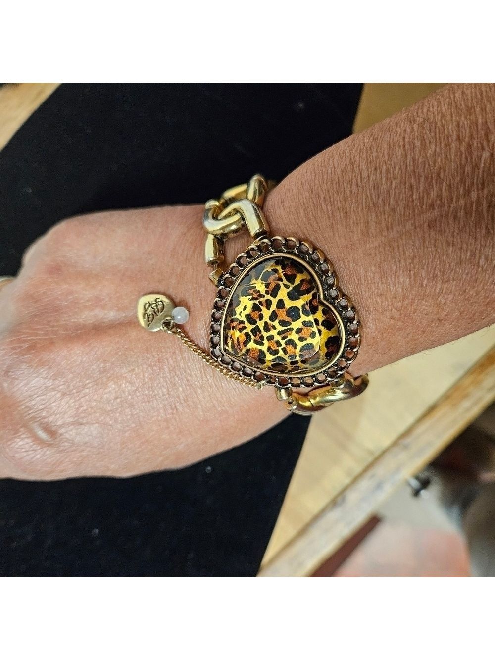 Betsey Johnson Leopard Heart Gold-tone Stretch Link Bracelet